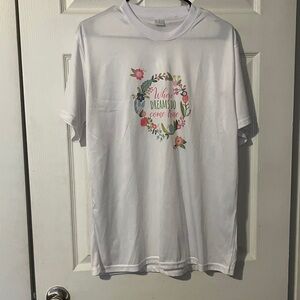 White Graphic T-Shirt with Floral Design Size L